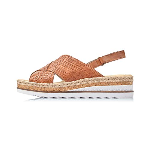 Rieker Mujer Sandalias de Vestir V79B4, señora Sandalias de cuña,Zapatos del Verano,cómodo,Plana,Braun,37 EU / 4 UK