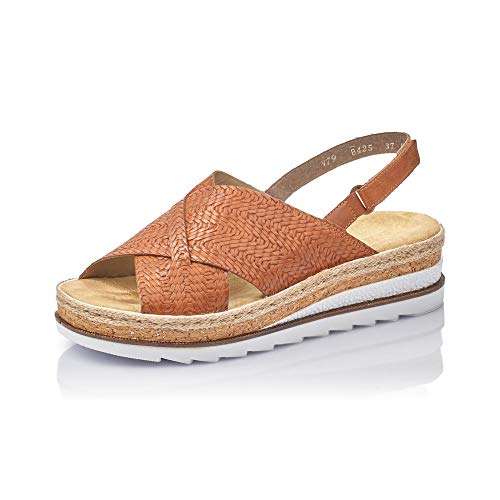 Rieker Mujer Sandalias de Vestir V79B4, señora Sandalias de cuña,Zapatos del Verano,cómodo,Plana,Braun,37 EU / 4 UK