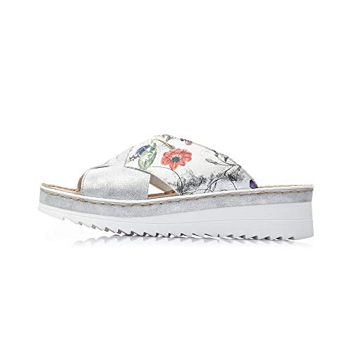 Rieker Mujer Zuecos V3281, señora Sandalias achineladas,Zapatilla,Sandalia,Zapato de Verano,Zapato Informal,Beige (Multi / 91),36 EU / 3.5 EU