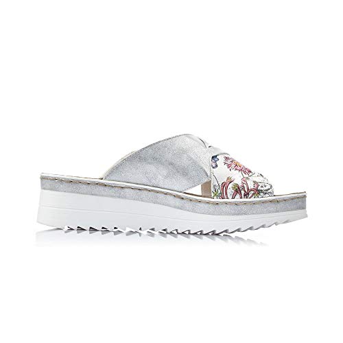Rieker Mujer Zuecos V3281, señora Sandalias achineladas,Zapatilla,Sandalia,Zapato de Verano,Zapato Informal,Beige (Multi / 91),36 EU / 3.5 EU