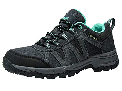 riemot Zapatillas Trekking para Mujer, Zapatos de Senderismo Calzado de Montaña Escalada Aire Libre Impermeable Ligero Antideslizantes Zapatillas de Trail Running, Verde Gris EU 39