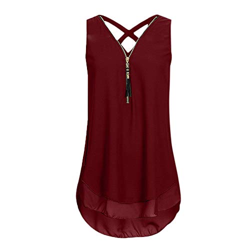 Riou - Blusas y Camisa de Gasa Barata para Mujer Primavera Elegante Estampado Cuello en V Cremallera Estampado Sexy Moda Tallas Grandes Blusa Barata Top Camisetas