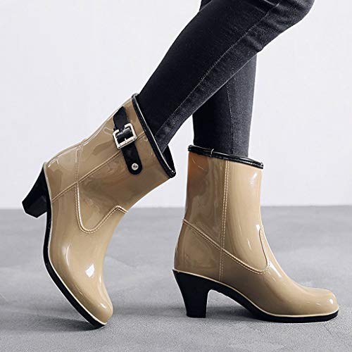 Riou Botas de Agua Mujer Lluvia Altas Zapato Impermeables Estilo Punk Botas Antideslizantes Hebilla Lateral Zapatos de Agua de Tacón Alto Plataforma Bota Corta