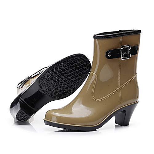 Riou Botas de Agua Mujer Lluvia Altas Zapato Impermeables Estilo Punk Botas Antideslizantes Hebilla Lateral Zapatos de Agua de Tacón Alto Plataforma Bota Corta