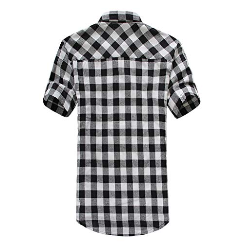 riou Camisa de Manga Corta para Hombre Cuello En V Camisetas Botón En Slim para Camisas Ocio Solapa Casual a Cuadros de Primavera y otoño para Hombres Blusa Tops T-Shirt