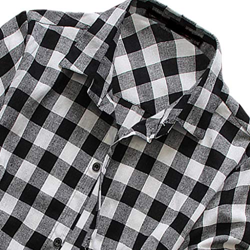 riou Camisa de Manga Corta para Hombre Cuello En V Camisetas Botón En Slim para Camisas Ocio Solapa Casual a Cuadros de Primavera y otoño para Hombres Blusa Tops T-Shirt