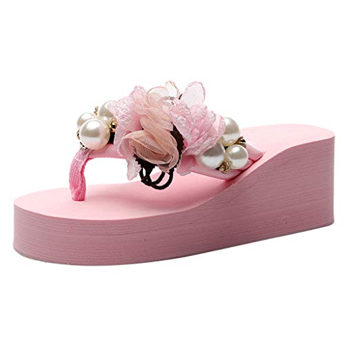 Riou Sandalias Mujer Verano 2019 Damas Color sólido Flores de Perlas Bohemian Wedges Sandalias de Playa Zapatillas Sandalias y Chanclas para Mujeres Plataforma 35-42