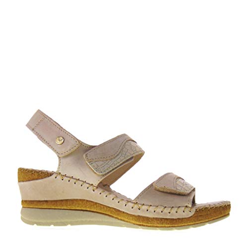 Riposella 11244 - Sandalias de mujer de piel beige ajustable con plantilla Memory Beige Size: 40 EU