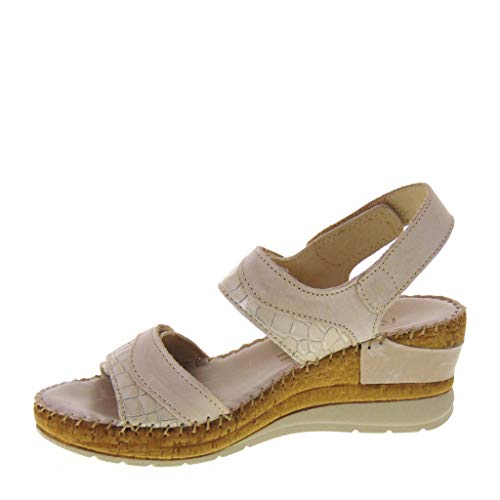 Riposella 11244 - Sandalias de mujer de piel beige ajustable con plantilla Memory Beige Size: 40 EU