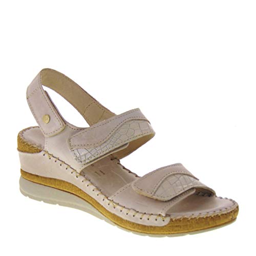 Riposella 11244 - Sandalias de mujer de piel beige ajustable con plantilla Memory Beige Size: 40 EU