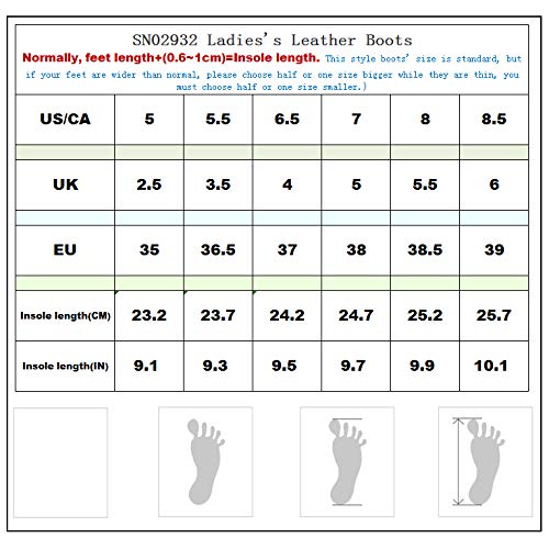 rismart Mujer Botas Militar Moteras Cuero Media Pierna Invierno Guay Botines SN02932(Negro,38.5 EU)