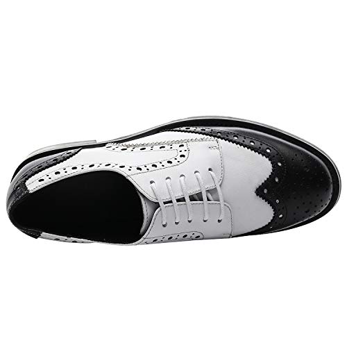 Rismart Mujer Brogue Dedo del Pie Puntiagudo Puntas De ala Oxfords Zapatos De Cordones SN02372(Negro& Blanco,38 EU)
