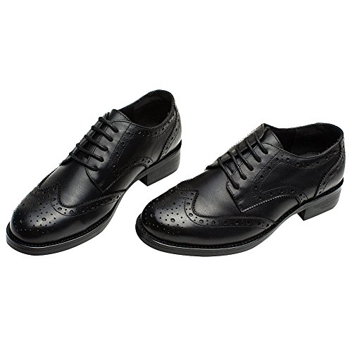 Rismart Mujer Brogue Dedo del Pie Puntiagudo Puntas De ala Oxfords Zapatos De Cordones SN02372(Negro,EU38.5)