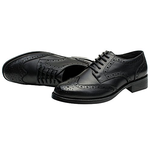 Rismart Mujer Brogue Dedo del Pie Puntiagudo Puntas De ala Oxfords Zapatos De Cordones SN02372(Negro,EU38.5)