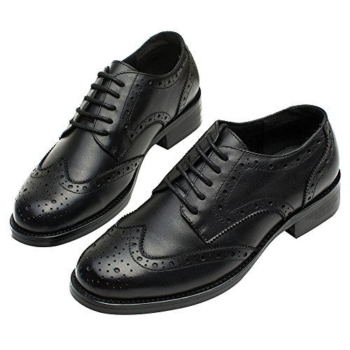 Rismart Mujer Brogue Dedo del Pie Puntiagudo Puntas De ala Oxfords Zapatos De Cordones SN02372(Negro,EU38.5)