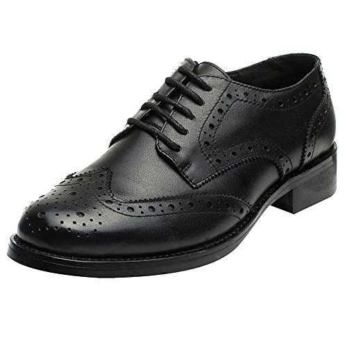 Rismart Mujer Brogue Dedo del Pie Puntiagudo Puntas De ala Oxfords Zapatos De Cordones SN02372(Negro,EU38.5)