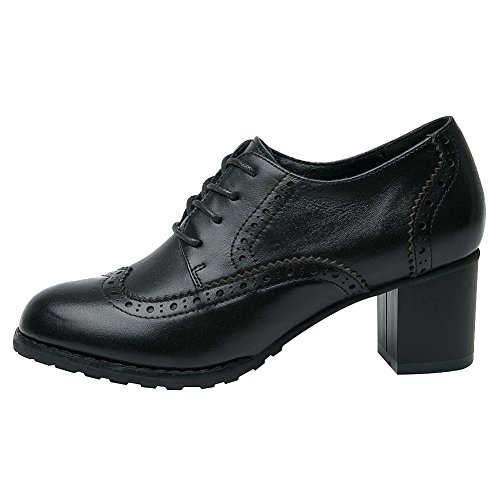 Rismart Mujer Brogue Punta Puntiaguda Wingtips Cuero Oxfords Zapatos De Cordones SN02110(Negro,EU38)