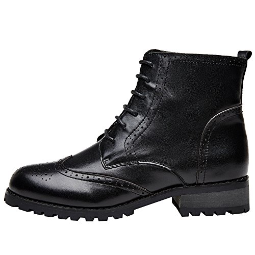 rismart Mujer Brogues Tobillo Alto Elegante Cuero Botas Militares SN021015(Negro,37 EU)