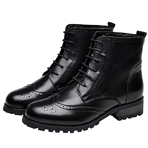 rismart Mujer Brogues Tobillo Alto Elegante Cuero Botas Militares SN021015(Negro,37 EU)