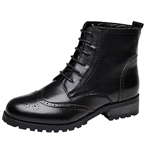 rismart Mujer Brogues Tobillo Alto Elegante Cuero Botas Militares SN021015(Negro,37 EU)