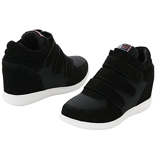 rismart Mujer Casual Tacón de cuña Linda Ante Cuero Moda Zapatillas 5516(Negro,EU38)