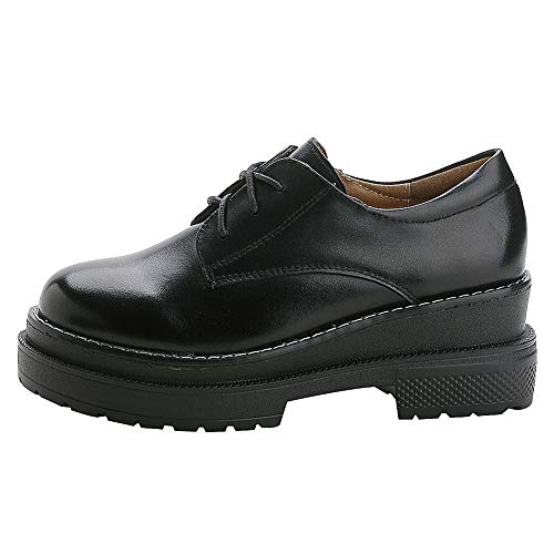 rismart Mujer Plataforma Sneakers Tacón Medio Casual Derbie Suave Cuero Zapato SN02865(Negro,38 EU)