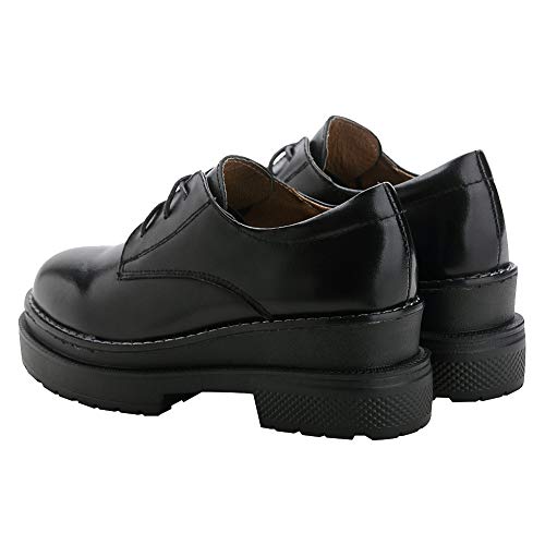 rismart Mujer Plataforma Sneakers Tacón Medio Casual Derbie Suave Cuero Zapato SN02865(Negro,38 EU)