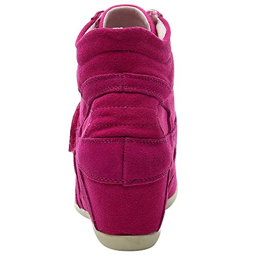 rismart Mujer Tacón De Cuña Velcro Brogue Casual Ante Zapatillas Zapatos 8522(Fucsia,38 EU)