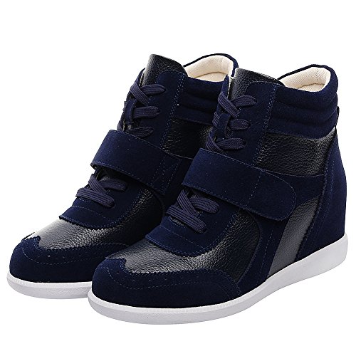 rismart Mujer Tacón De Cuña Velcro Brogue Casual Ante Zapatillas Zapatos SN8599A(Azul Marino,37 EU)