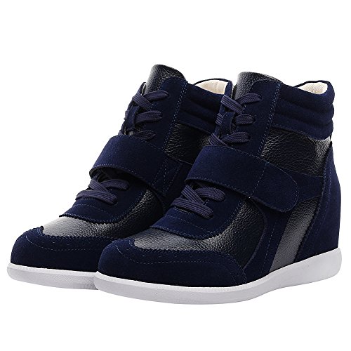 rismart Mujer Tacón De Cuña Velcro Brogue Casual Ante Zapatillas Zapatos SN8599A(Azul Marino,37 EU)