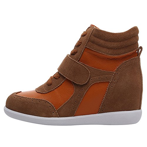 rismart Mujer Tacón De Cuña Velcro Brogue Casual Ante Zapatillas Zapatos SN8599A(Marrón,39 EU)
