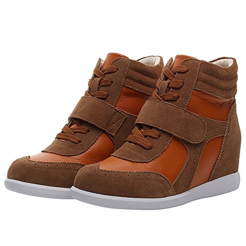 rismart Mujer Tacón De Cuña Velcro Brogue Casual Ante Zapatillas Zapatos SN8599A(Marrón,39 EU)