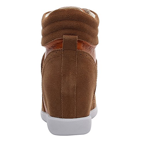 rismart Mujer Tacón De Cuña Velcro Brogue Casual Ante Zapatillas Zapatos SN8599A(Marrón,39 EU)
