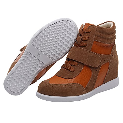 rismart Mujer Tacón De Cuña Velcro Brogue Casual Ante Zapatillas Zapatos SN8599A(Marrón,39 EU)