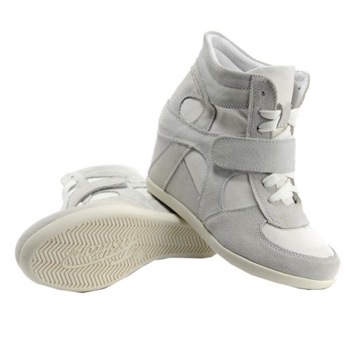 Rismart Mujer Zapatos Formal Oculto Tacón Cuña Gamuza Tela Zapatillas (Gris,EU37)