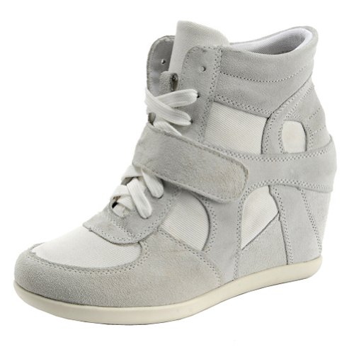 Rismart Mujer Zapatos Formal Oculto Tacón Cuña Gamuza Tela Zapatillas (Gris,EU37)