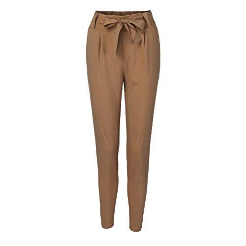 RISTHY Mujer Pantalones Largos Ajustados con Cinturón Pantalones Verano Mujeres Cintura Alta Pantalón de Oficina Color Sólido Casual Suave Cómodo