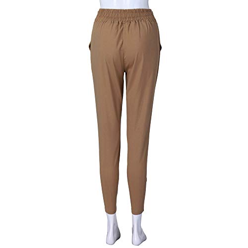 RISTHY Mujer Pantalones Largos Ajustados con Cinturón Pantalones Verano Mujeres Cintura Alta Pantalón de Oficina Color Sólido Casual Suave Cómodo