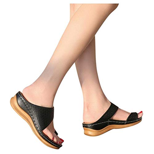 RIVADU Sandalias de verano con anillo para mujer, cuñas, zapatillas, sandalias para mujer, zapatos para mulas, talla (negro, UK6/EU39)