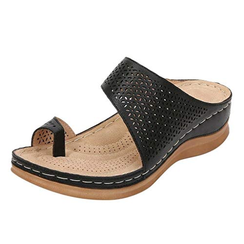 RIVADU Sandalias de verano con anillo para mujer, cuñas, zapatillas, sandalias para mujer, zapatos para mulas, talla (negro, UK6/EU39)