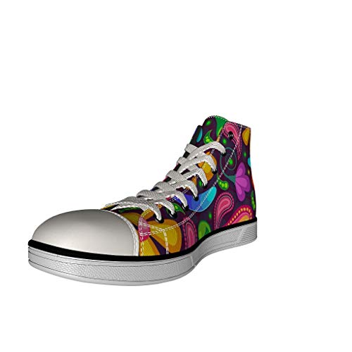 RNGIAN Hippie Flower Zapatillas de Lona para Mujer, Parte Superior Alta, cómodas, Deportivas, para Correr, Color Negro, Talla 38 EU