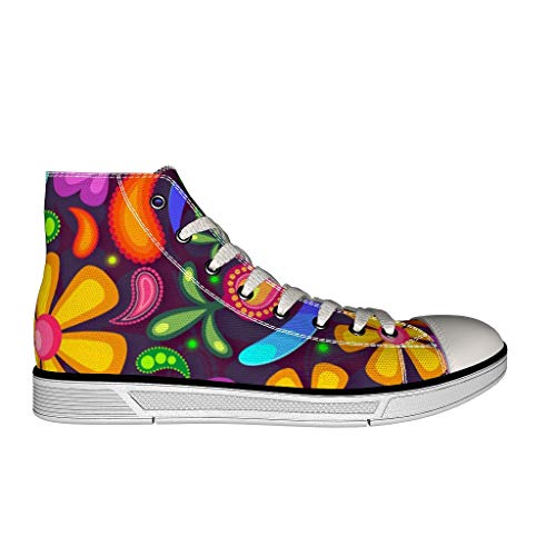 RNGIAN Hippie Flower Zapatillas de Lona para Mujer, Parte Superior Alta, cómodas, Deportivas, para Correr, Color Negro, Talla 38 EU