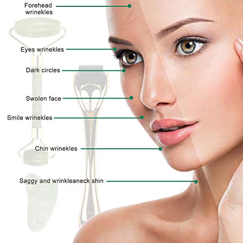 Rodillo Jade, Jade Roller Facial, Masaj Facial, Para Una Hermosa Desintoxicación de la Piel: Facial, Ojos, Masajeador de ojos, Reducción del Envejecimiento de las Arrugas, Piedra de Jade Natural
