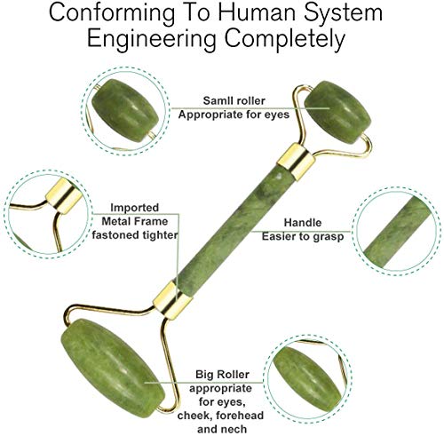 Rodillo Jade, Jade Roller Facial, Masaj Facial, Para Una Hermosa Desintoxicación de la Piel: Facial, Ojos, Masajeador de ojos, Reducción del Envejecimiento de las Arrugas, Piedra de Jade Natural