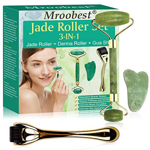 Rodillo Jade, Jade Roller Facial, Masaj Facial, Para Una Hermosa Desintoxicación de la Piel: Facial, Ojos, Masajeador de ojos, Reducción del Envejecimiento de las Arrugas, Piedra de Jade Natural