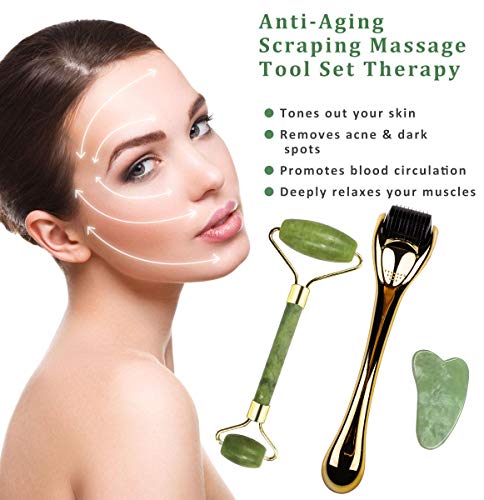 Rodillo Jade, Jade Roller Facial, Masaj Facial, Para Una Hermosa Desintoxicación de la Piel: Facial, Ojos, Masajeador de ojos, Reducción del Envejecimiento de las Arrugas, Piedra de Jade Natural