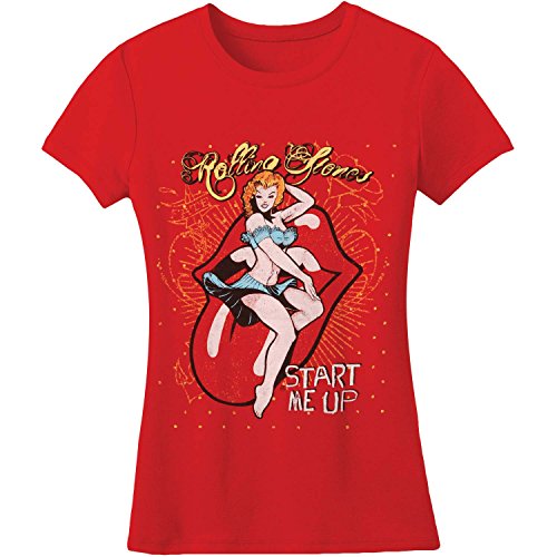 Rolling Stones Start Me Up Camiseta Manga Corta, Rojo, Small para Mujer