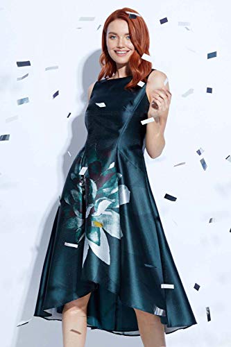 Roman Originals Vestido de mujer con estampado de mármol y dobladillo sumergido, cuello redondo, sin mangas, estampado floral, ocasión especial, invitada de boda, madre de la novia, vestido vintage