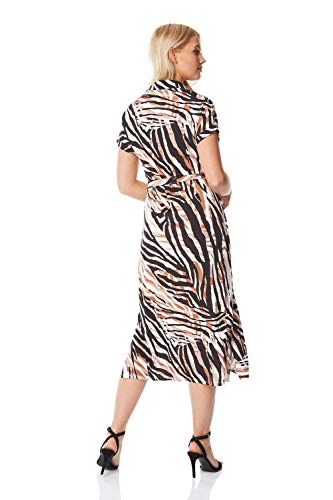 Roman Originals Vestido midi con cuello con estampado de animales, para mujer, informal, inteligente, ropa de trabajo, diario, oficina, entrevista, fin de semana, manga corta, cuello en V