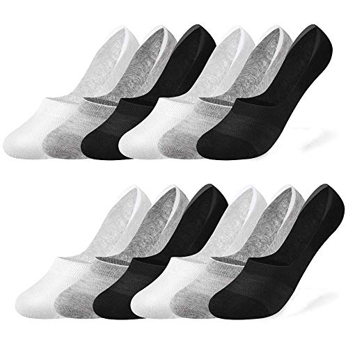 Rovtop Calcetines Cortos 12Pares Calcetines para Hombre - Calcetines Invisibles de Malla Transpirable con Antideslizante de Silicona Negro/Blanco/Gris Claro Talla Eur 39-46